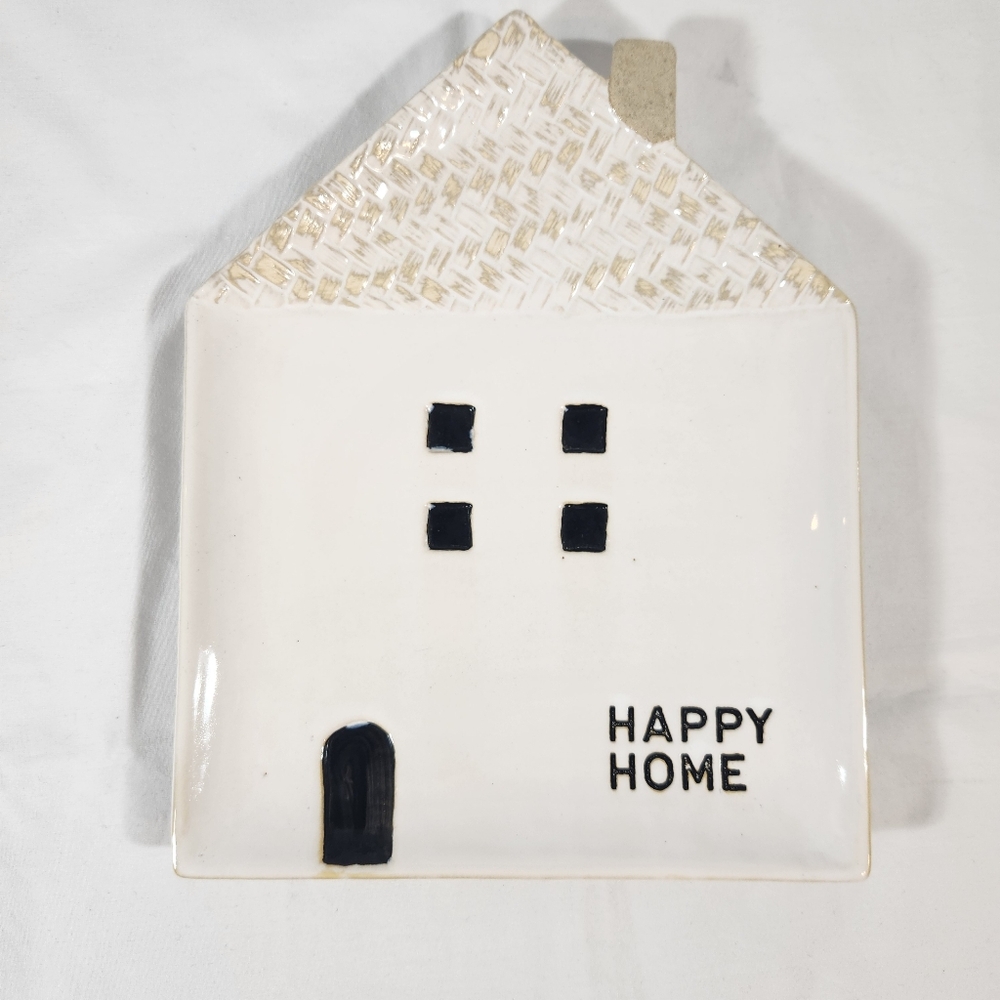 Mudpie Happy Home Ceramic House-Shaped Plate with Black Accents